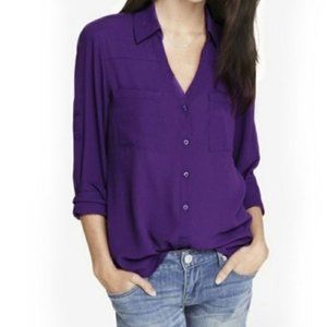 Express Button Up Pocket Portofino Shirt Purple M